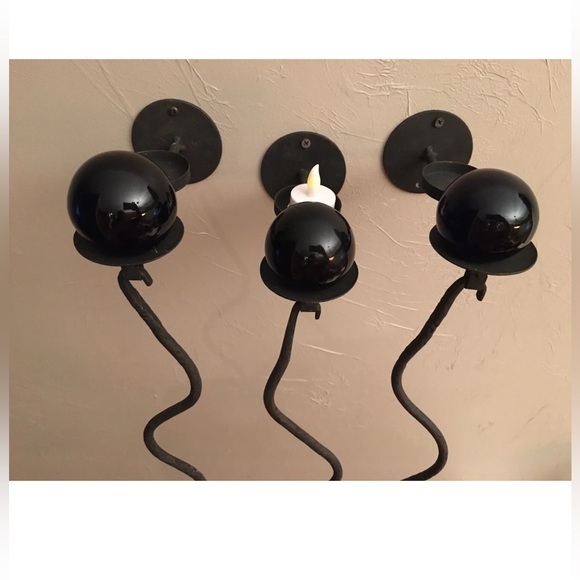 Ganz Set/3 Wrought Iron Wall Mount Sconces Purple Glass Candle Holders - Picture 3 of 10